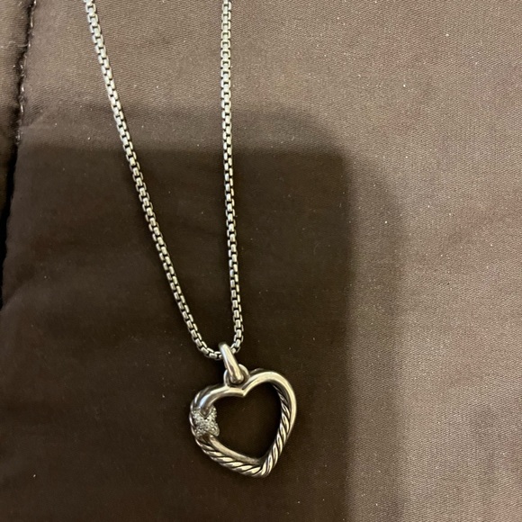 David Yurman sterling silver open heart necklace with small diamonds - Picture 1 of 4